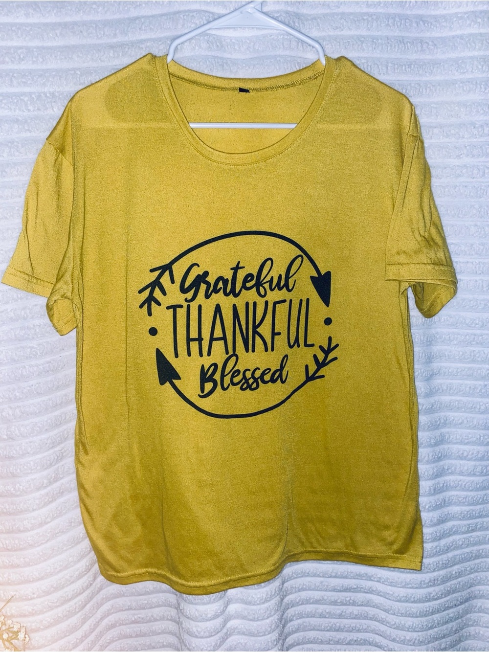💎3 FOR $15 GreatfulThankful Blessed Graphic Tee - Mustard Yellow